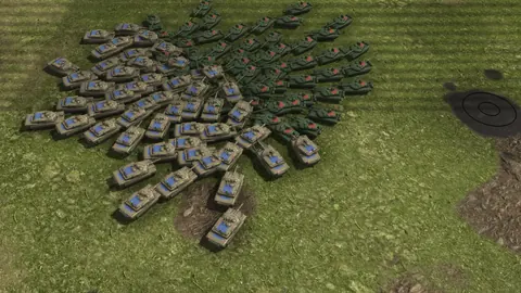 In-game screenshot: Abrams and T-90M tanks locked in a close-range armour battle on Iron Valley
